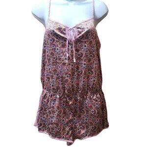 Victoria's Secret Women's Medium Floral Sleep Romper Satin Feel Loungewear